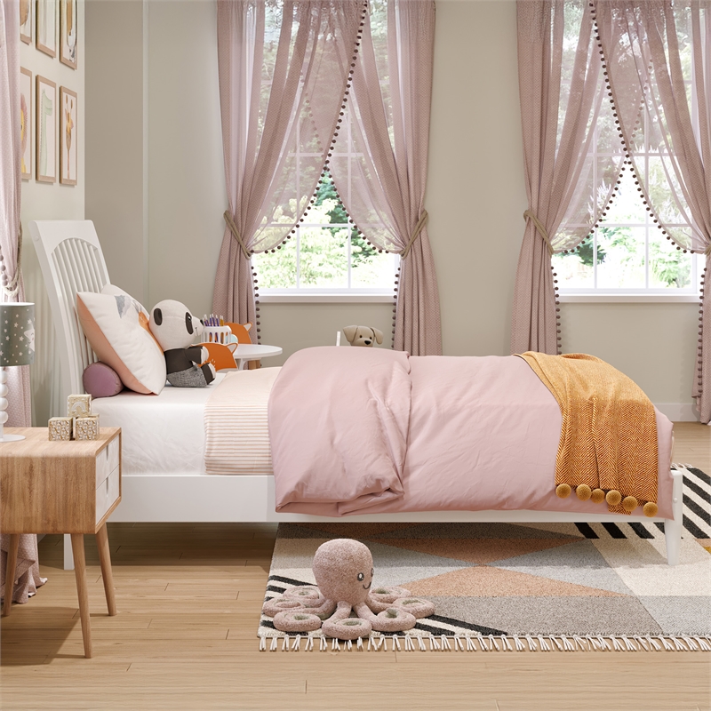 Orleans Twin Solid Wood Low Profile Sleigh Platform Bed in White