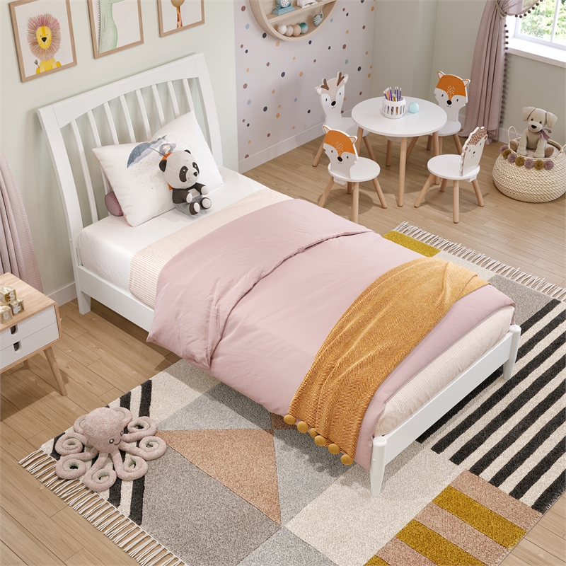 Orleans Twin Solid Wood Low Profile Sleigh Platform Bed in White