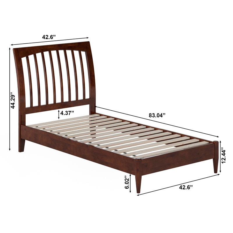 Orleans Twin Solid Wood Low Profile Sleigh Platform Bed in Walnut