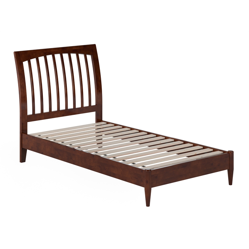 Orleans Twin Solid Wood Low Profile Sleigh Platform Bed in Walnut