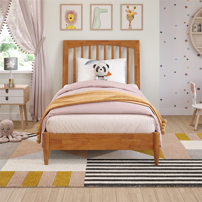 AFI Orleans Twin Solid Wood Low Profile Sleigh Platform Bed in Light Toffee