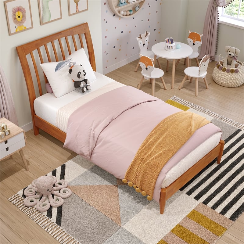 AFI Orleans Twin Solid Wood Low Profile Sleigh Platform Bed in Light Toffee