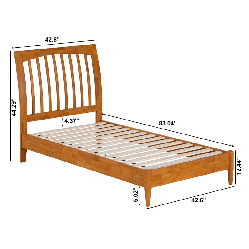 AFI Orleans Twin Solid Wood Low Profile Sleigh Platform Bed in Light Toffee