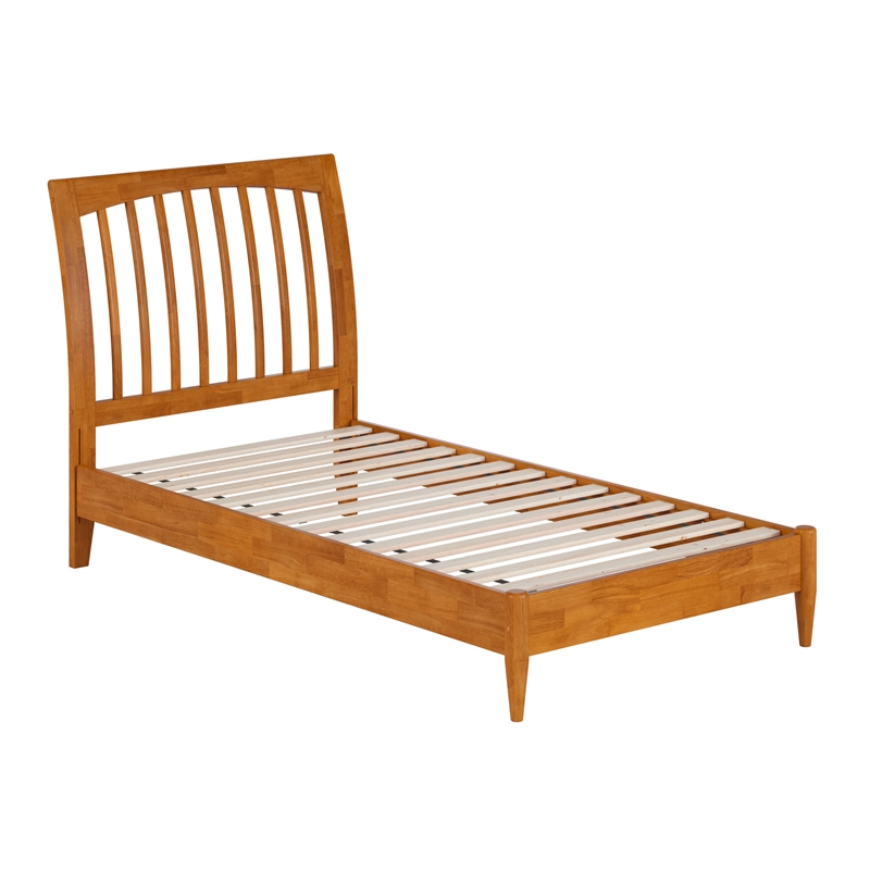 AFI Orleans Twin Solid Wood Low Profile Sleigh Platform Bed in Light Toffee