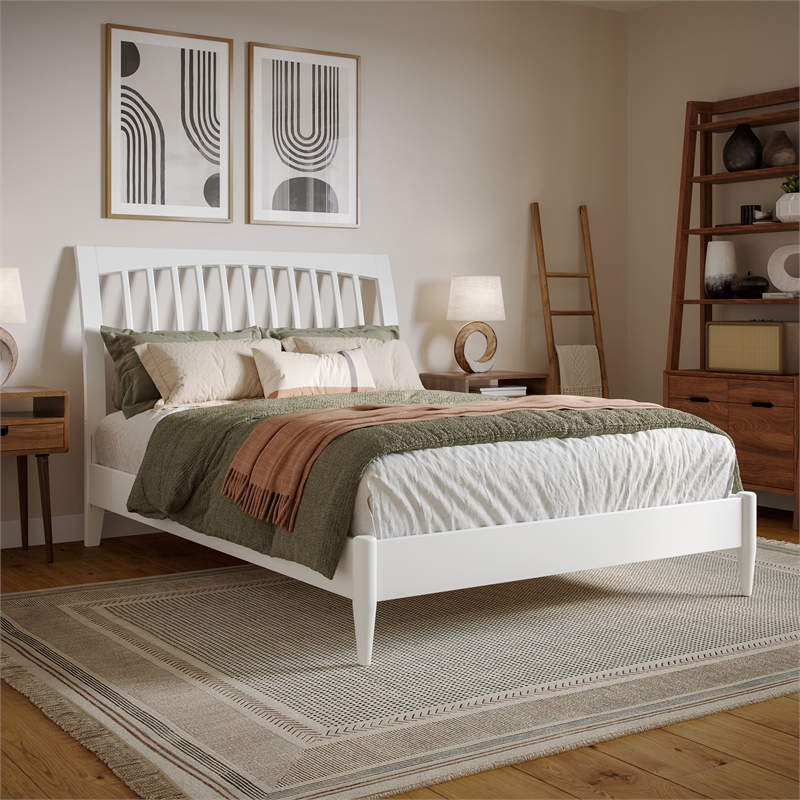AFI Orleans Full Solid Wood Low Profile Sleigh Platform Bed in White