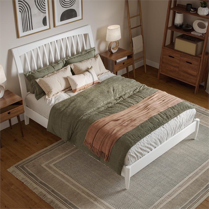 AFI Orleans Full Solid Wood Low Profile Sleigh Platform Bed in White