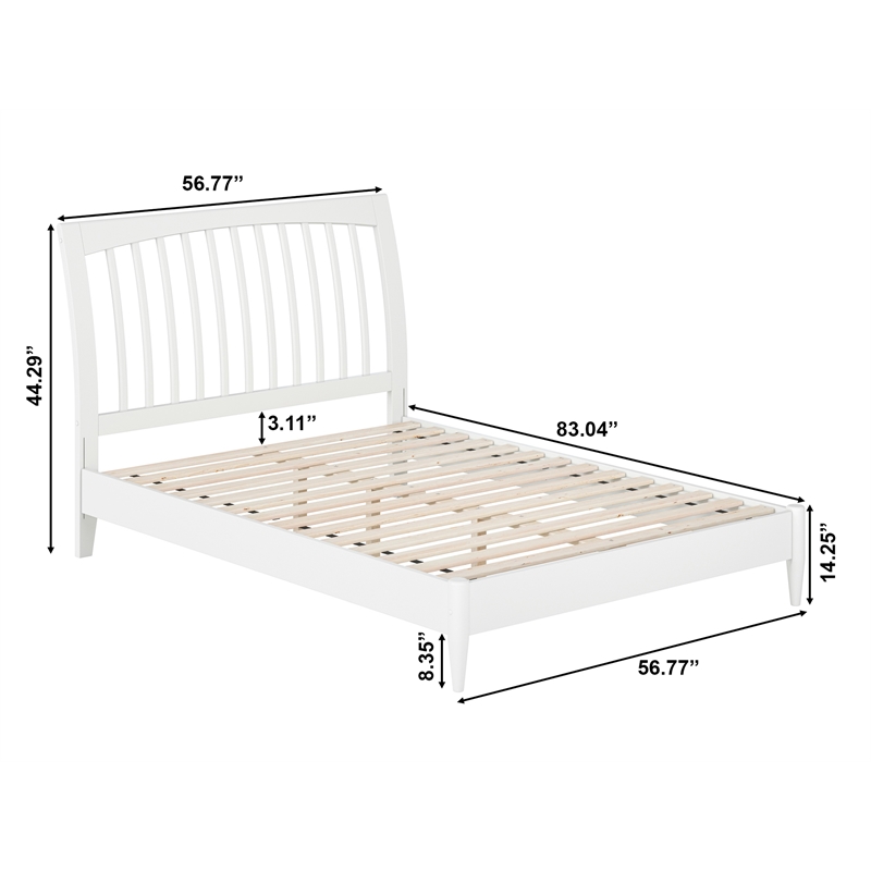 AFI Orleans Full Solid Wood Low Profile Sleigh Platform Bed in White