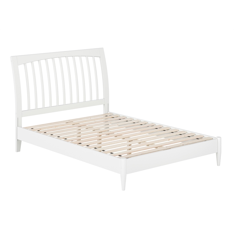 AFI Orleans Full Solid Wood Low Profile Sleigh Platform Bed in White