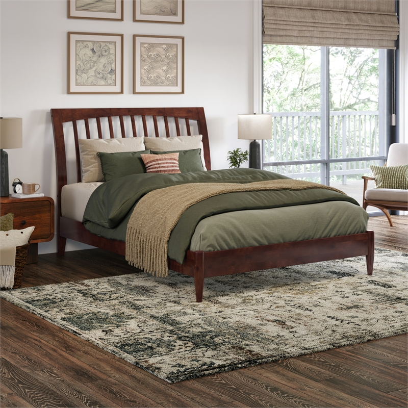 AFI Orleans Full Solid Wood Low Profile Sleigh Platform Bed in Walnut