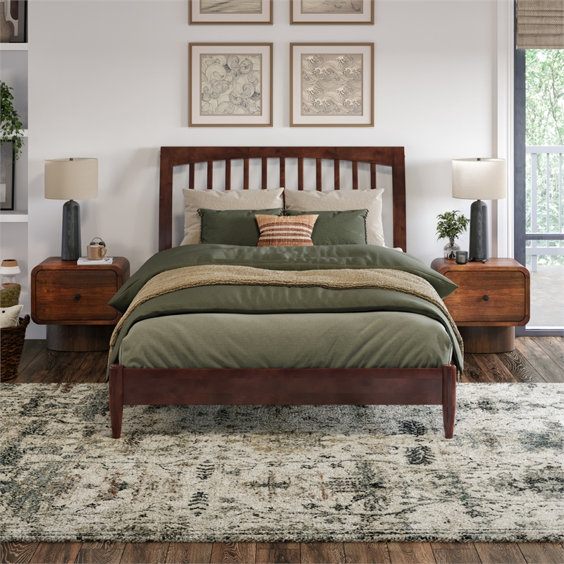 AFI Orleans Full Solid Wood Low Profile Sleigh Platform Bed in Walnut