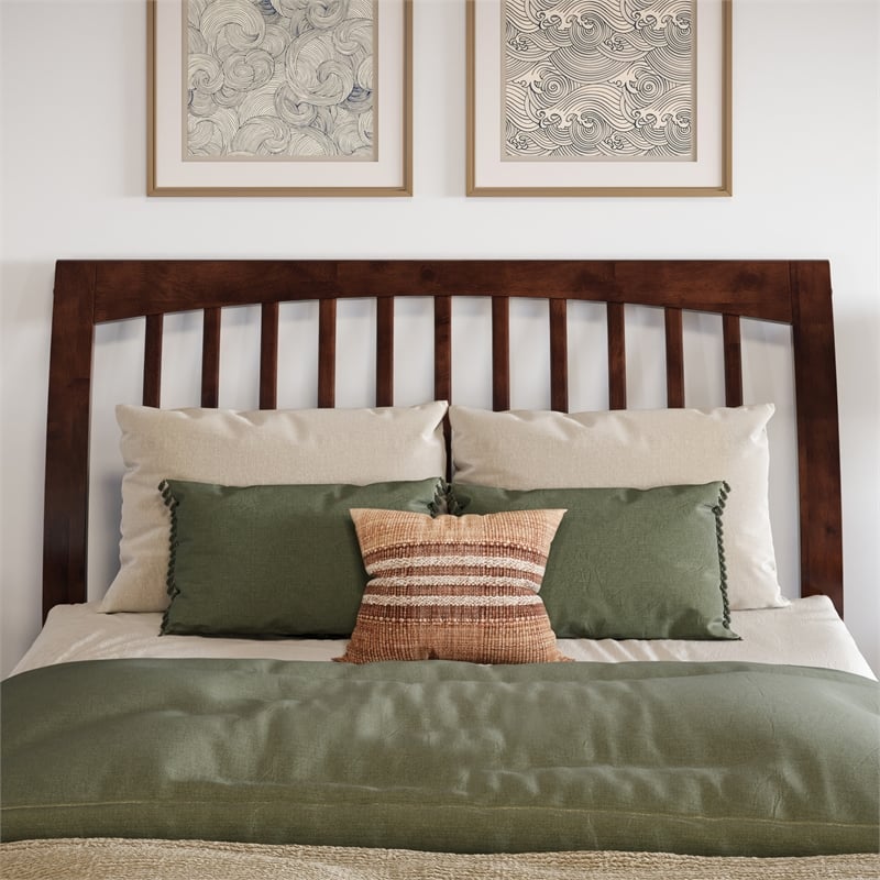 AFI Orleans Full Solid Wood Low Profile Sleigh Platform Bed in Walnut