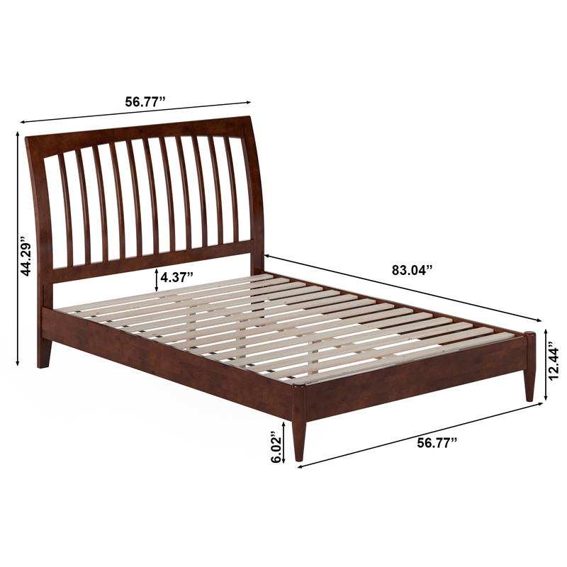 AFI Orleans Full Solid Wood Low Profile Sleigh Platform Bed in Walnut