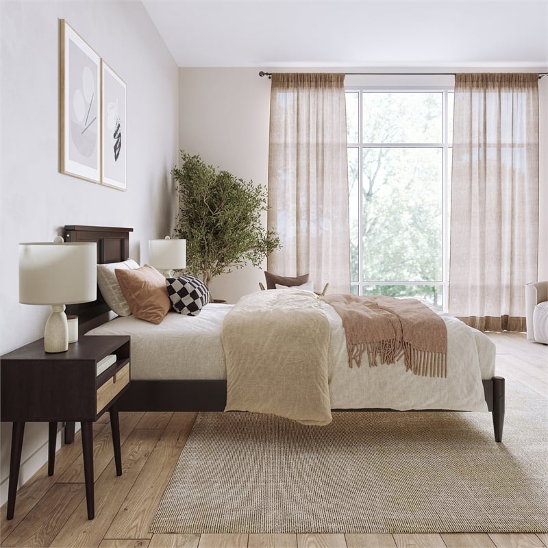 Charlotte Twin XL Solid Wood Low Profile Platform Bed in Espresso