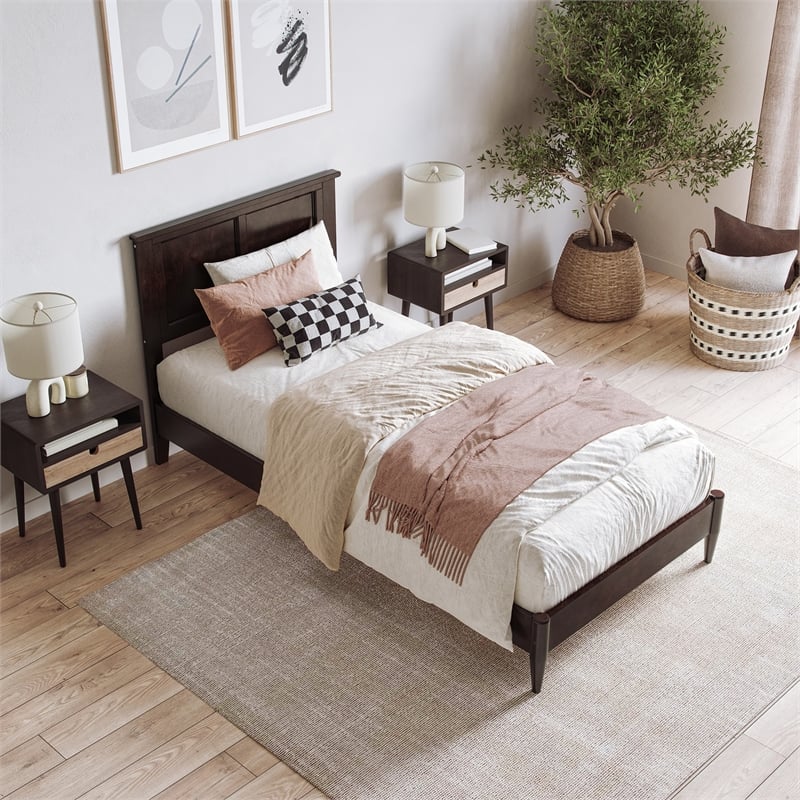 Charlotte Twin XL Solid Wood Low Profile Platform Bed in Espresso