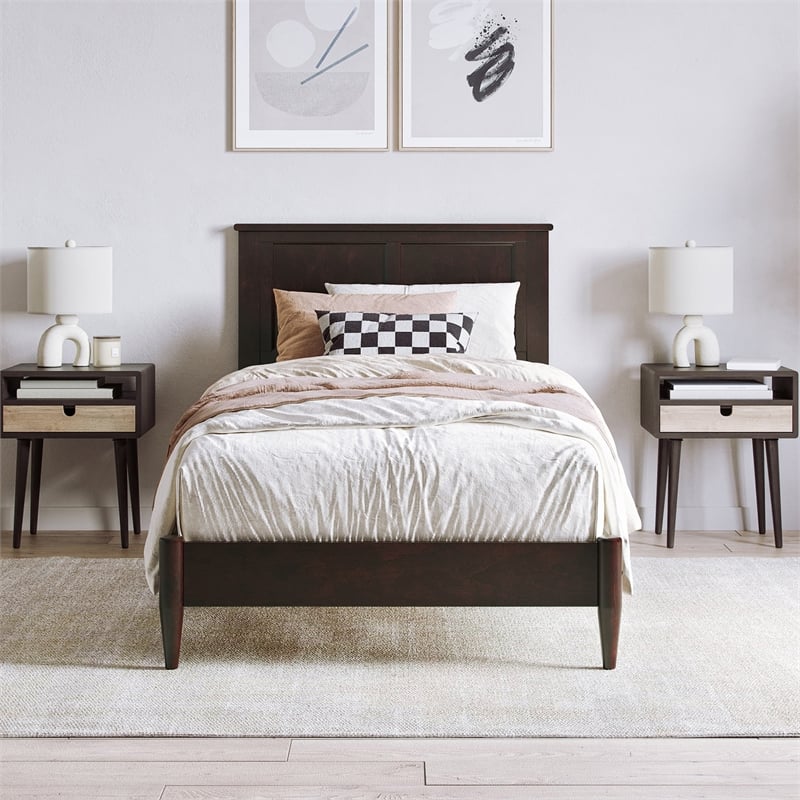 Charlotte Twin XL Solid Wood Low Profile Platform Bed in Espresso