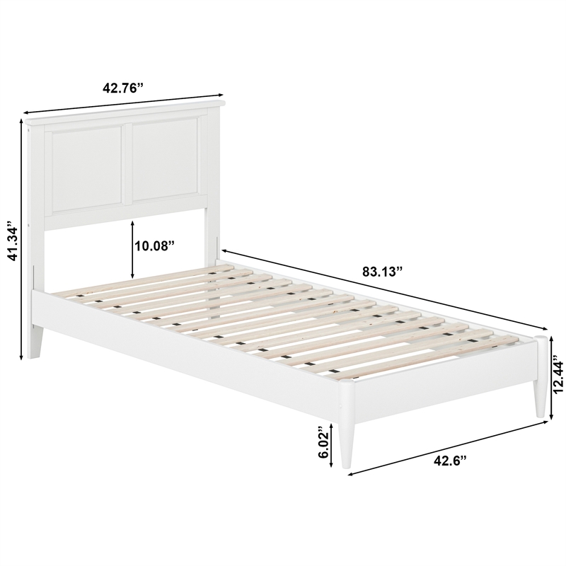 Charlotte Twin XL Solid Wood Low Profile Platform Bed in White