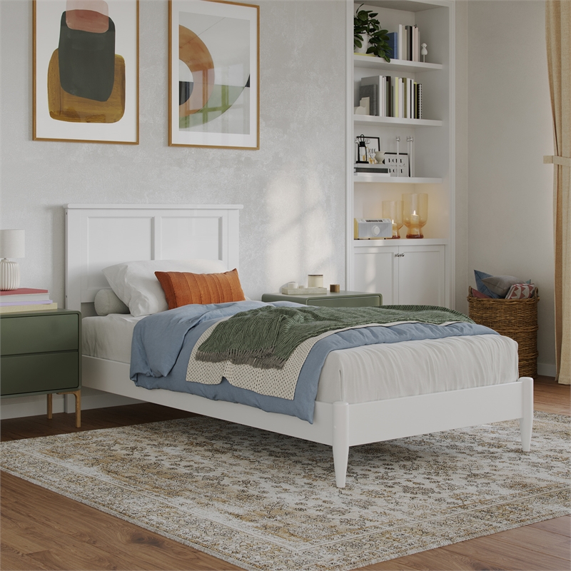 Charlotte Twin XL Solid Wood Low Profile Platform Bed in White