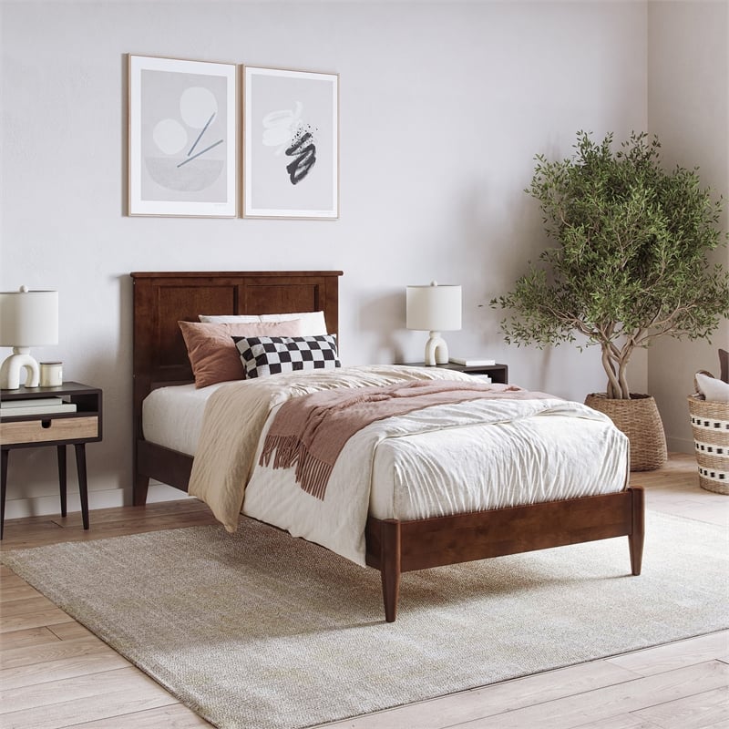 Charlotte Twin XL Solid Wood Low Profile Platform Bed in Walnut