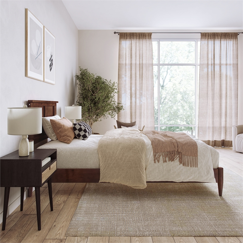 Charlotte Twin XL Solid Wood Low Profile Platform Bed in Walnut