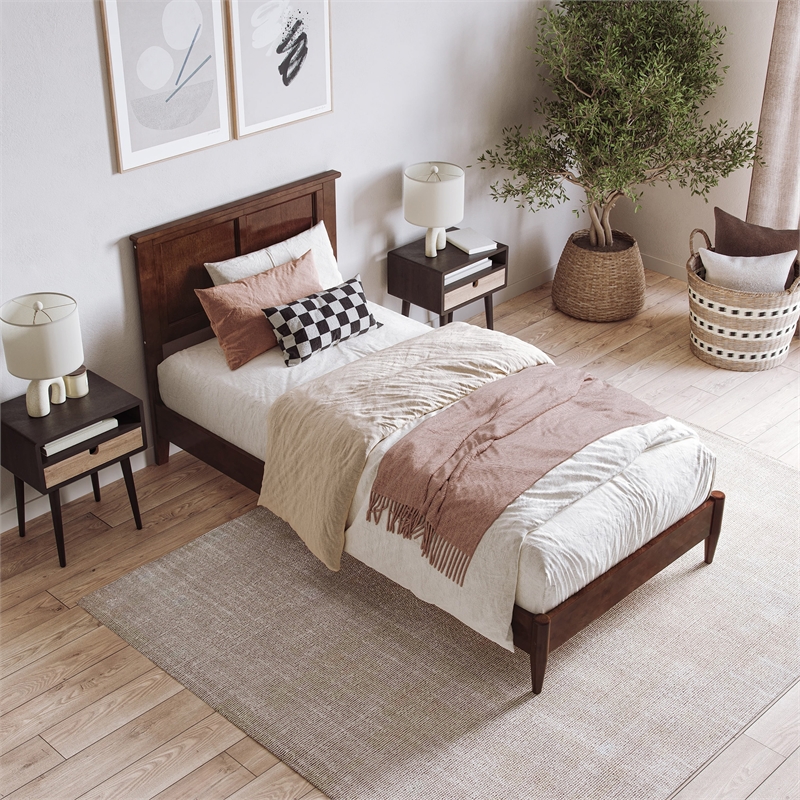 Charlotte Twin XL Solid Wood Low Profile Platform Bed in Walnut