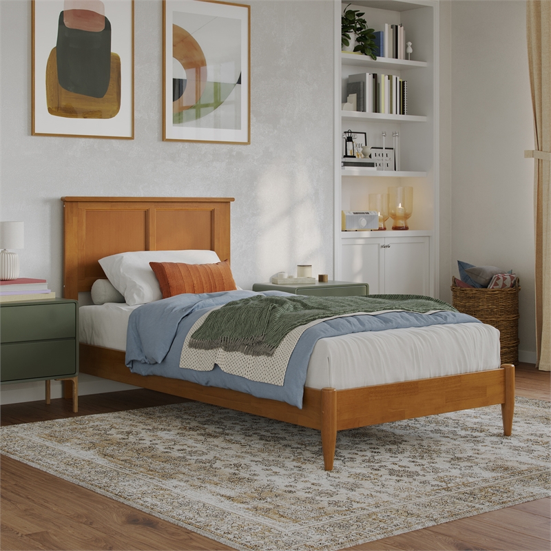 Charlotte Twin XL Solid Wood Low Profile Platform Bed in Light Toffee