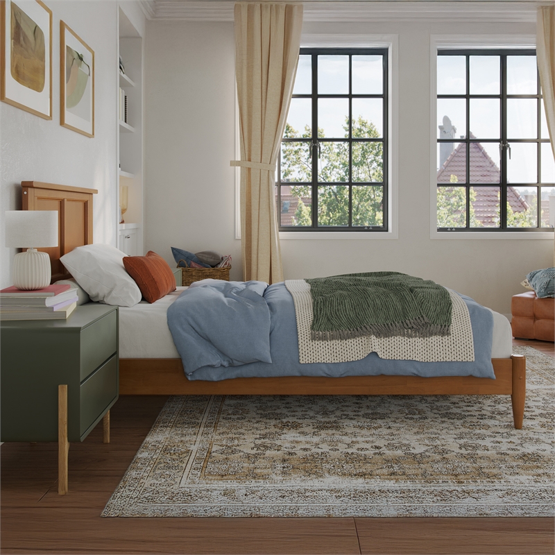 Charlotte Twin XL Solid Wood Low Profile Platform Bed in Light Toffee