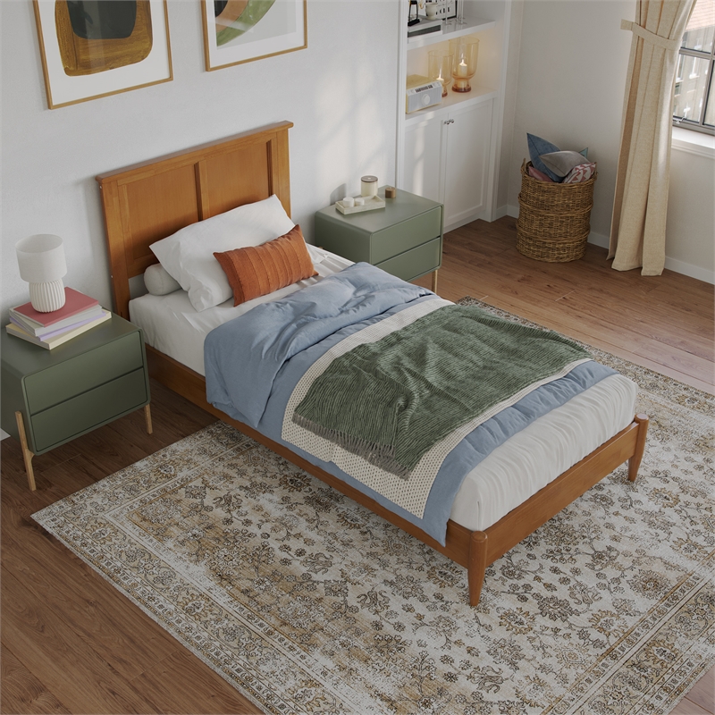 Charlotte Twin XL Solid Wood Low Profile Platform Bed in Light Toffee