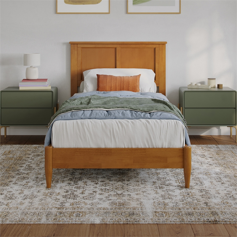 Charlotte Twin XL Solid Wood Low Profile Platform Bed in Light Toffee