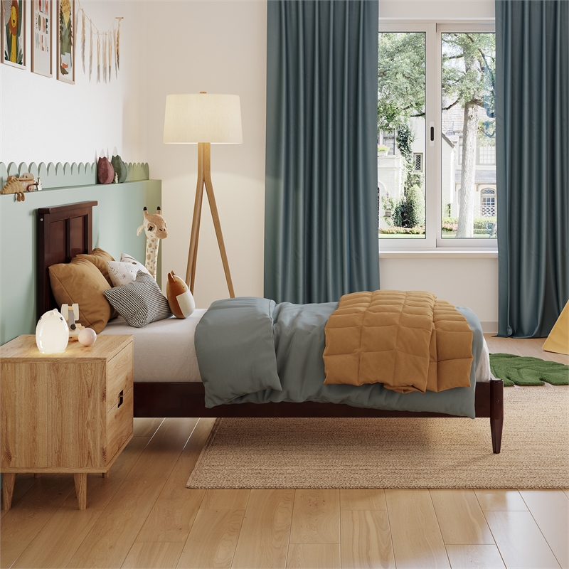 Charlotte Twin Solid Wood Low Profile Platform Bed in Walnut