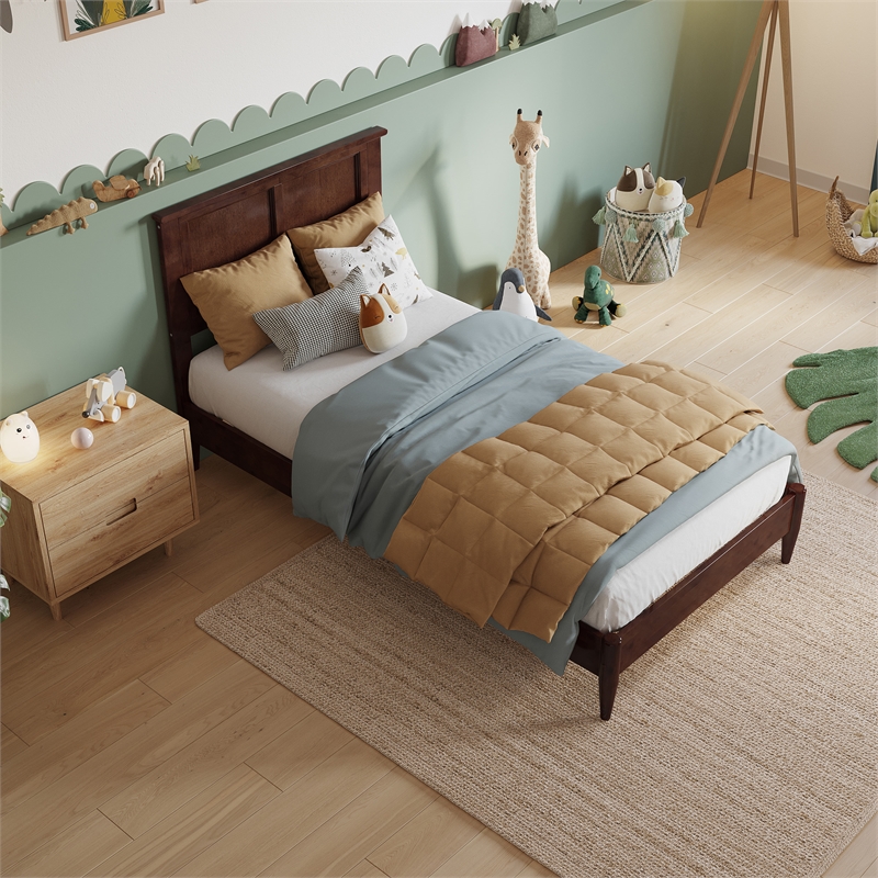 Charlotte Twin Solid Wood Low Profile Platform Bed in Walnut