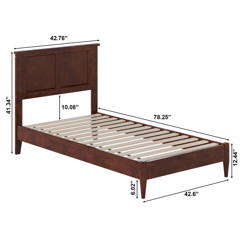 Charlotte Twin Solid Wood Low Profile Platform Bed in Walnut