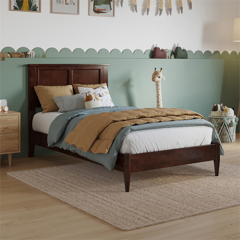 Charlotte Twin Solid Wood Low Profile Platform Bed in Walnut
