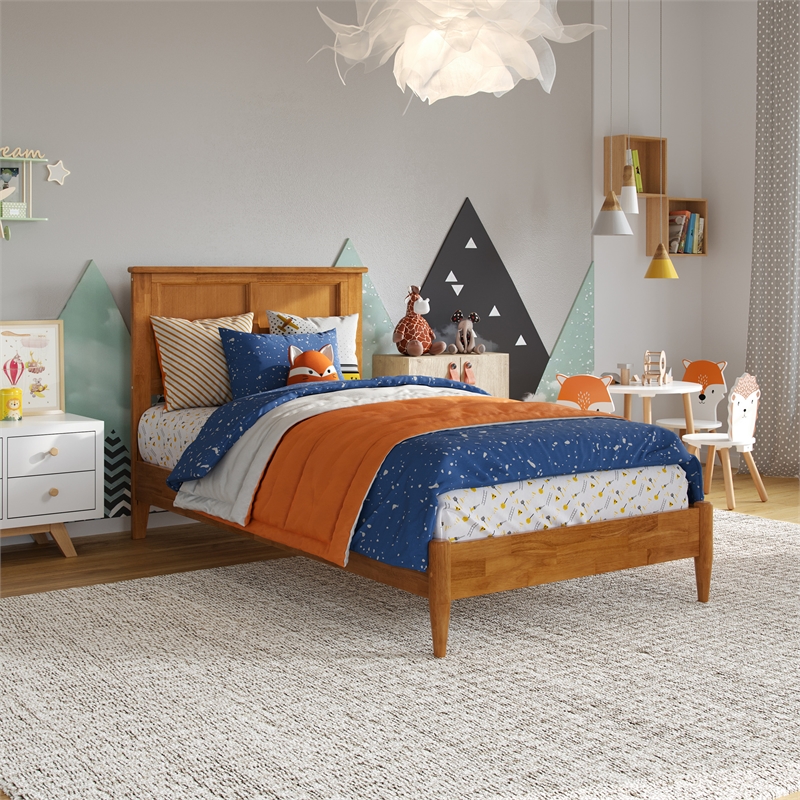 Charlotte Twin Solid Wood Low Profile Platform Bed in Light Toffee