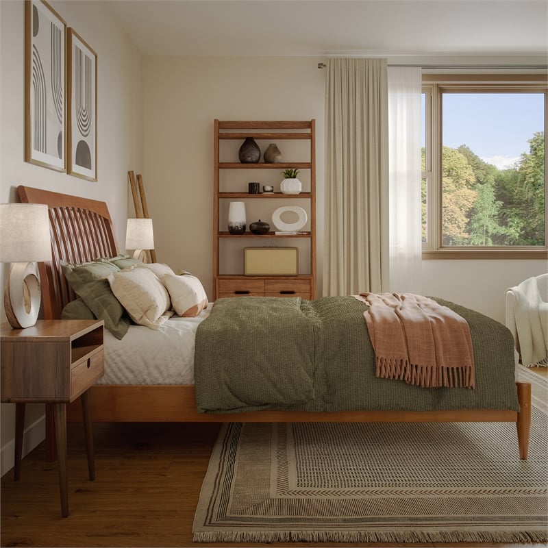 AFI Orleans Full Solid Wood Low Profile Sleigh Platform Bed in Light Toffee