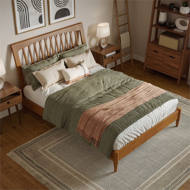 AFI Orleans Full Solid Wood Low Profile Sleigh Platform Bed in Light Toffee