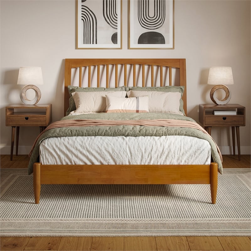 AFI Orleans Full Solid Wood Low Profile Sleigh Platform Bed in Light Toffee