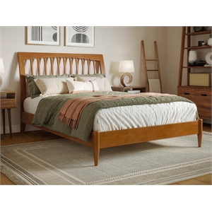 afi orleans full solid wood low profile sleigh platform bed in light toffee
