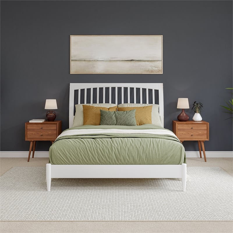 AFI Orleans Solid Wood Low Profile Sleigh Queen Platform Bed in White