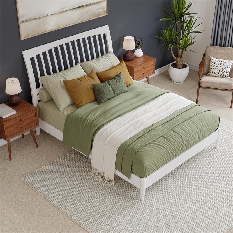 AFI Orleans Solid Wood Low Profile Sleigh Queen Platform Bed in White