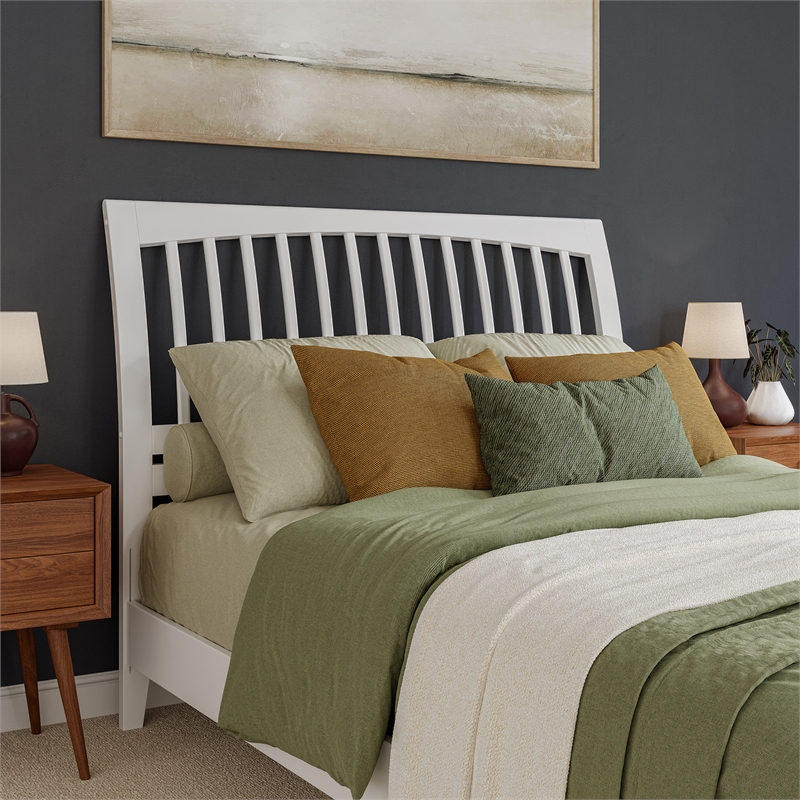 AFI Orleans Solid Wood Low Profile Sleigh Queen Platform Bed in White