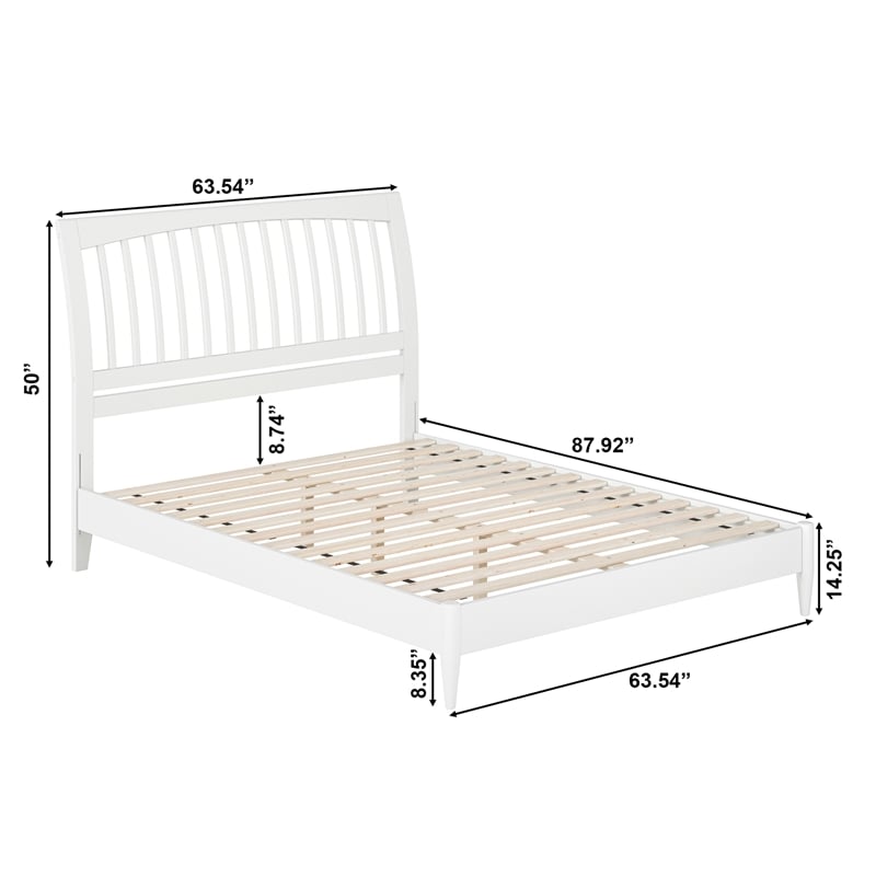 AFI Orleans Solid Wood Low Profile Sleigh Queen Platform Bed in White