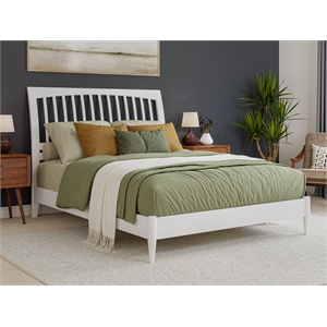 afi orleans solid wood low profile sleigh queen platform bed in white