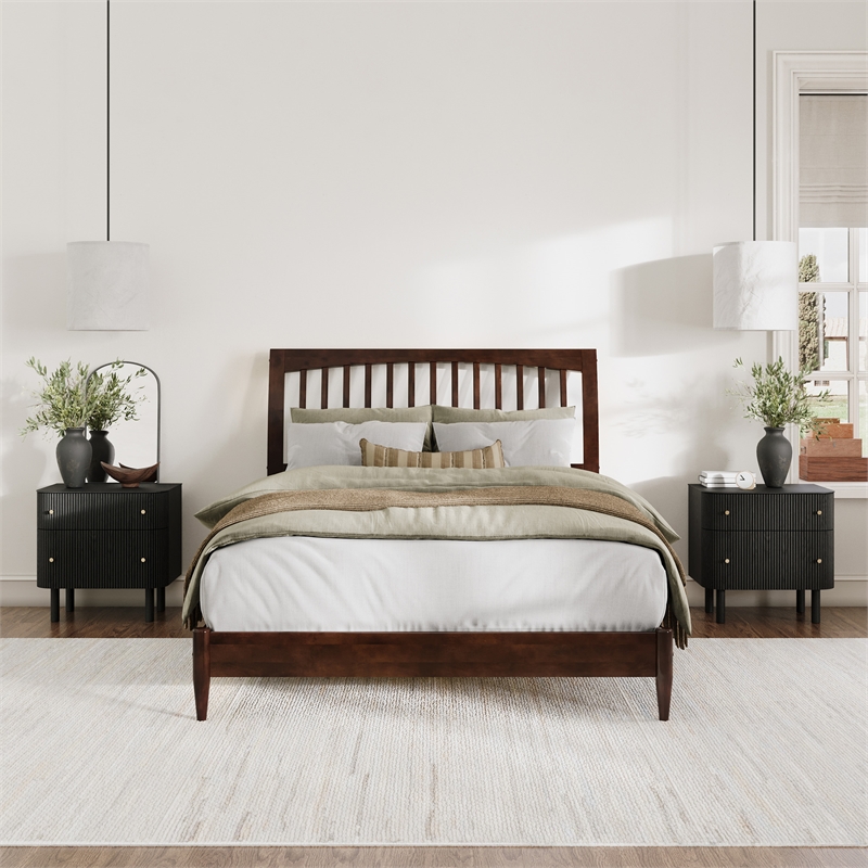 AFI Orleans Solid Wood Low Profile Sleigh Queen Platform Bed in Walnut
