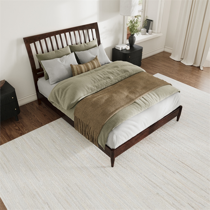 AFI Orleans Solid Wood Low Profile Sleigh Queen Platform Bed in Walnut