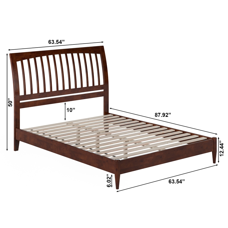AFI Orleans Solid Wood Low Profile Sleigh Queen Platform Bed in Walnut
