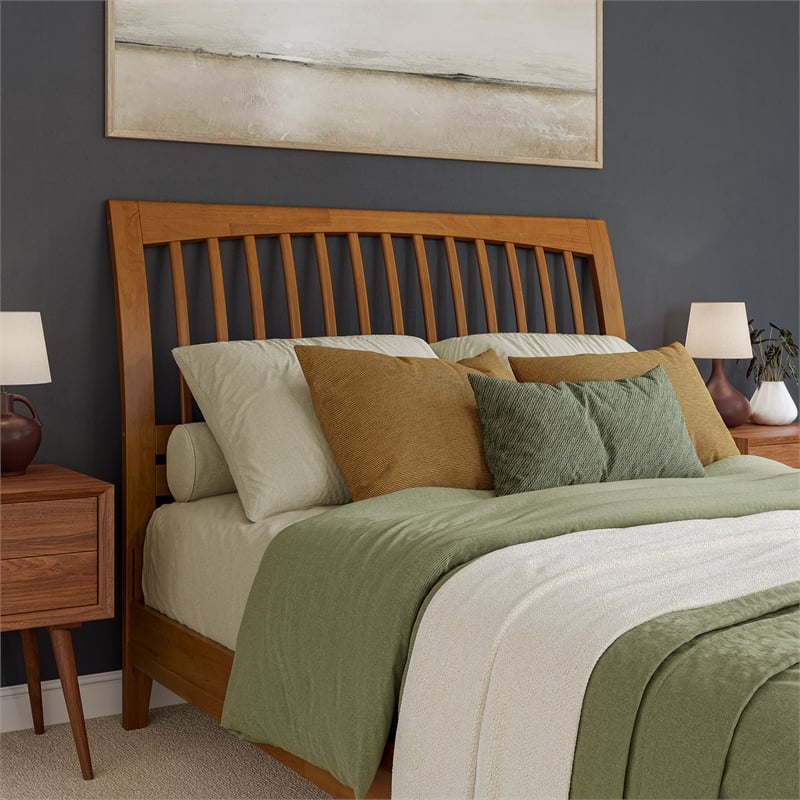 AFI Orleans Solid Wood Low Profile Sleigh Queen Platform Bed in Light Toffee