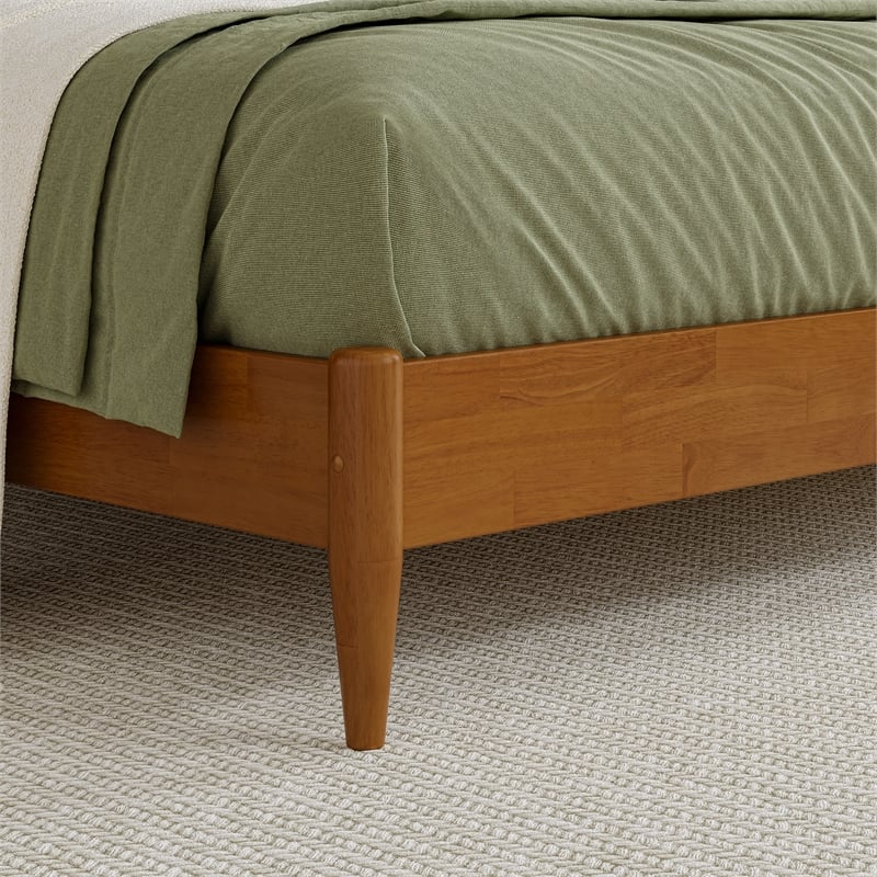 AFI Orleans Solid Wood Low Profile Sleigh Queen Platform Bed in Light Toffee