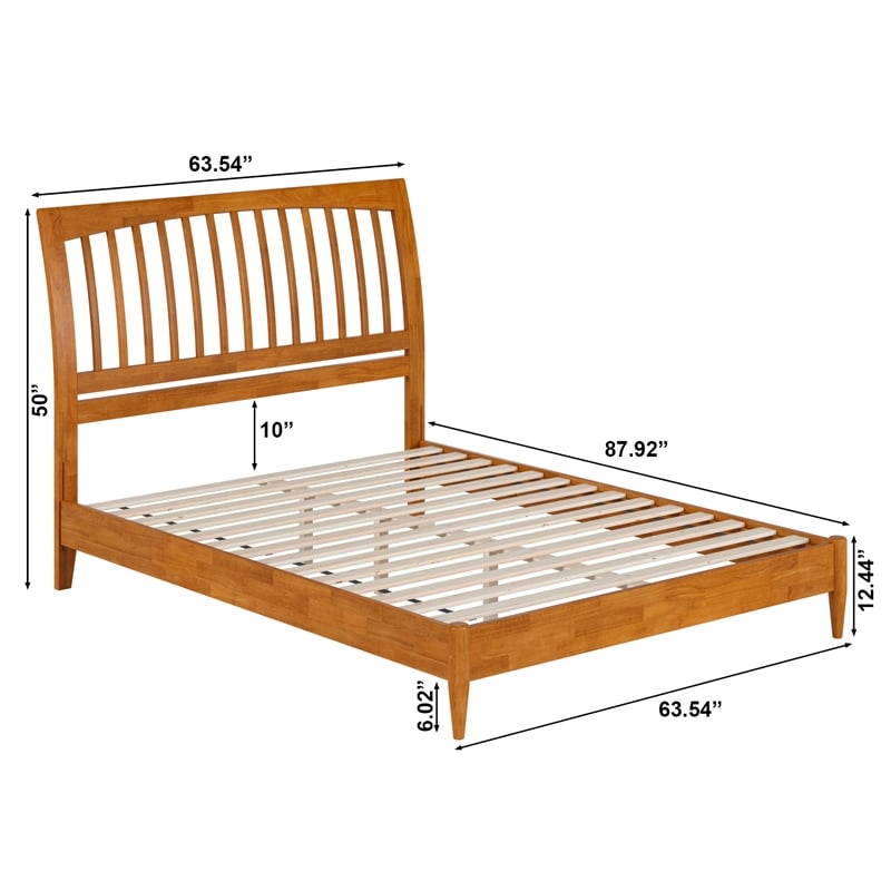 AFI Orleans Solid Wood Low Profile Sleigh Queen Platform Bed in Light Toffee