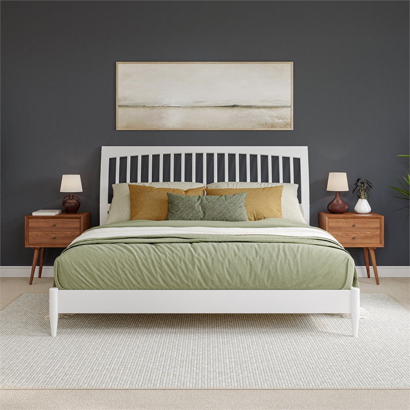 AFI Orleans Solid Wood Low Profile Sleigh King Platform Bed in White