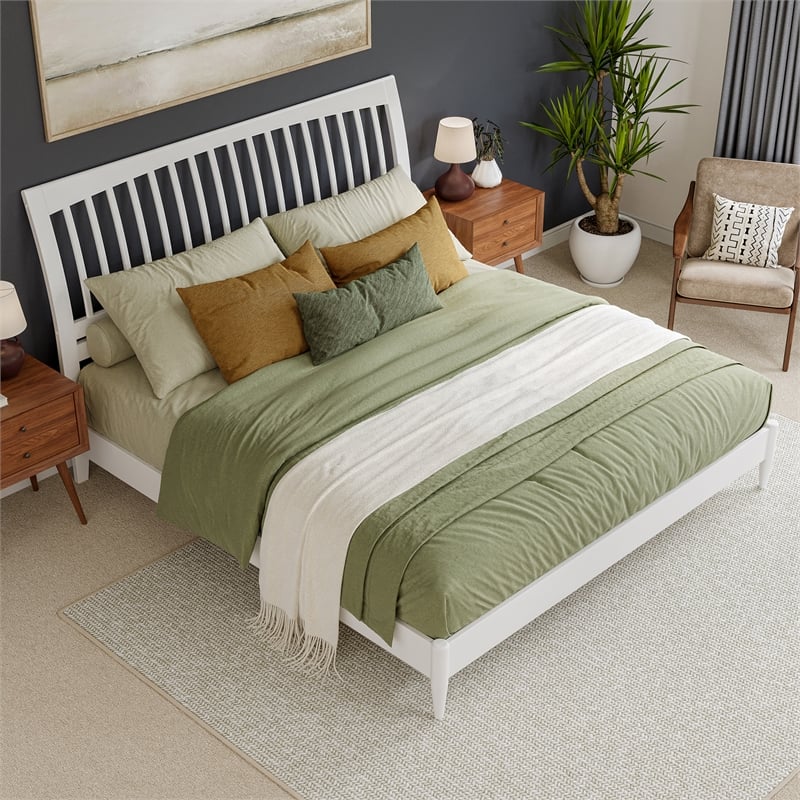 AFI Orleans Solid Wood Low Profile Sleigh King Platform Bed in White